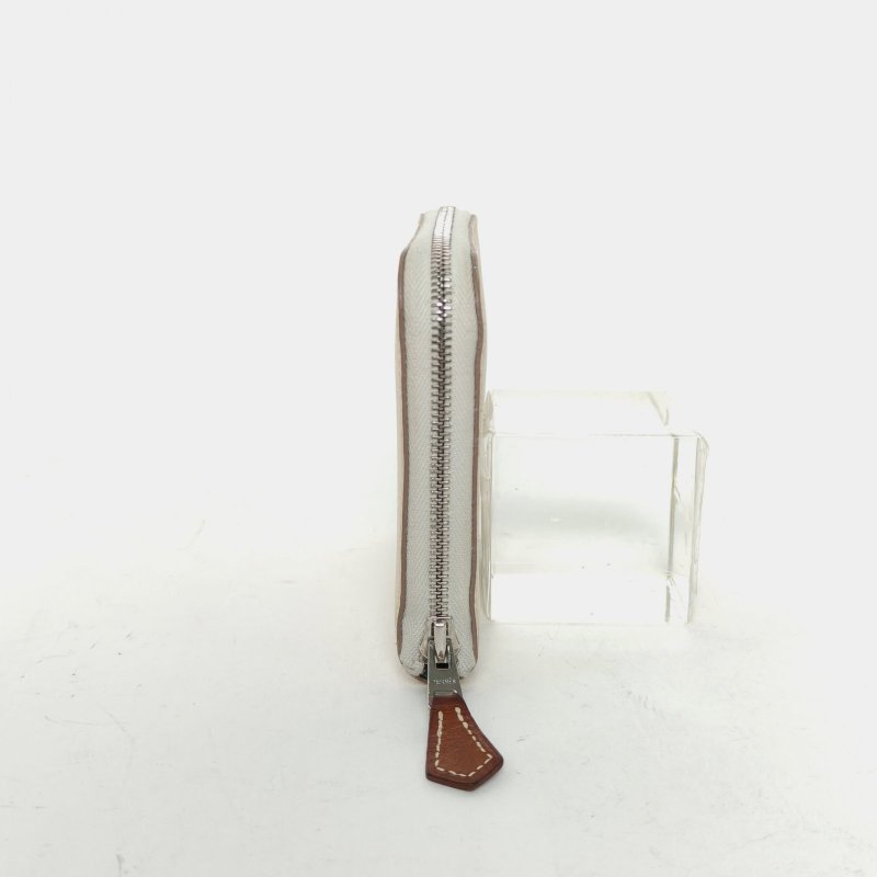 HERMES 10奶昔白Epsom皮Z刻銀扣skinin拉鏈錢包肩背包-1
