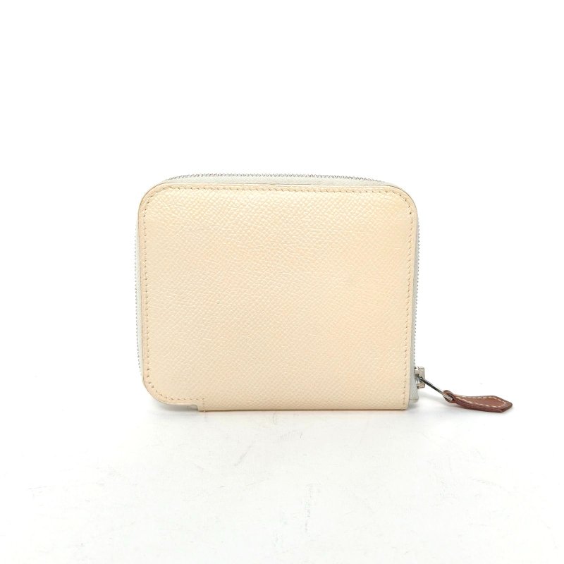 HERMES 10奶昔白Epsom皮Z刻銀扣skinin拉鏈錢包肩背包-2