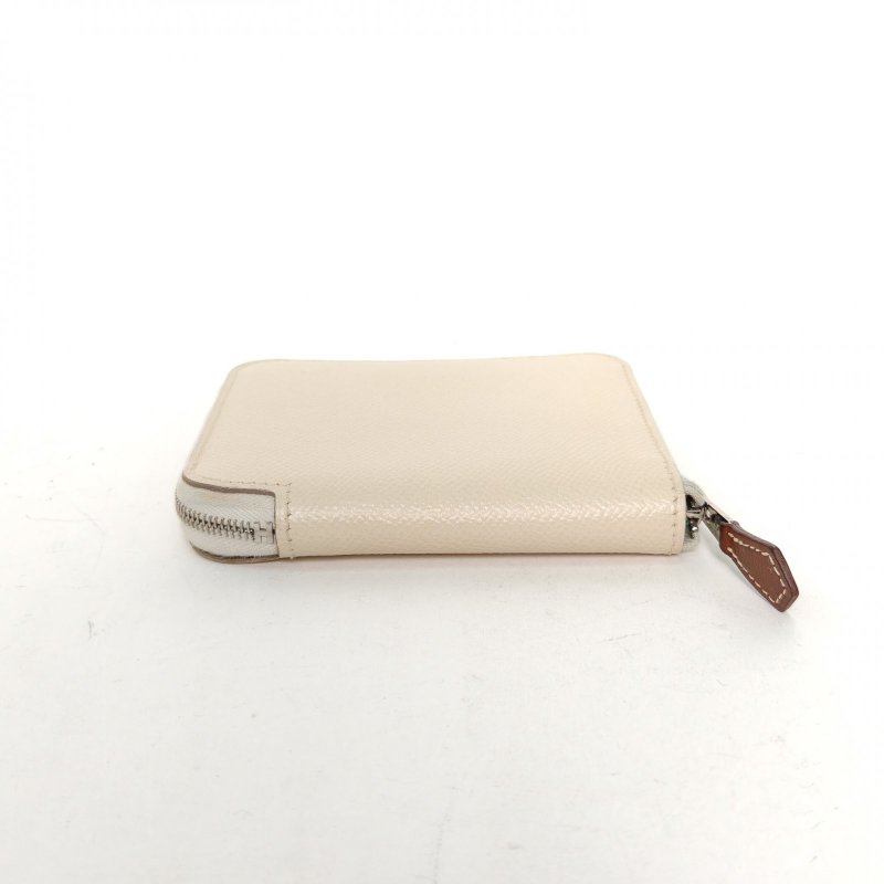 HERMES 10奶昔白Epsom皮Z刻銀扣skinin拉鏈錢包肩背包-4