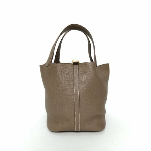 HERMES Picotin菜籃子2218大象灰TC皮D刻金扣肩背包