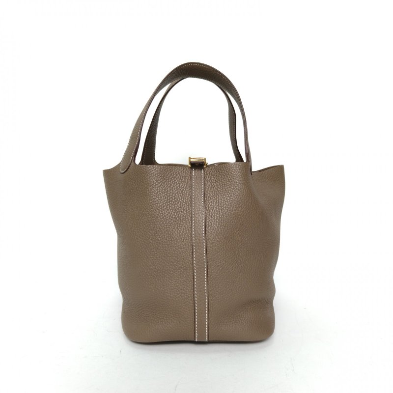 HERMES Picotin菜籃子2218大象灰TC皮D刻金扣肩背包-0