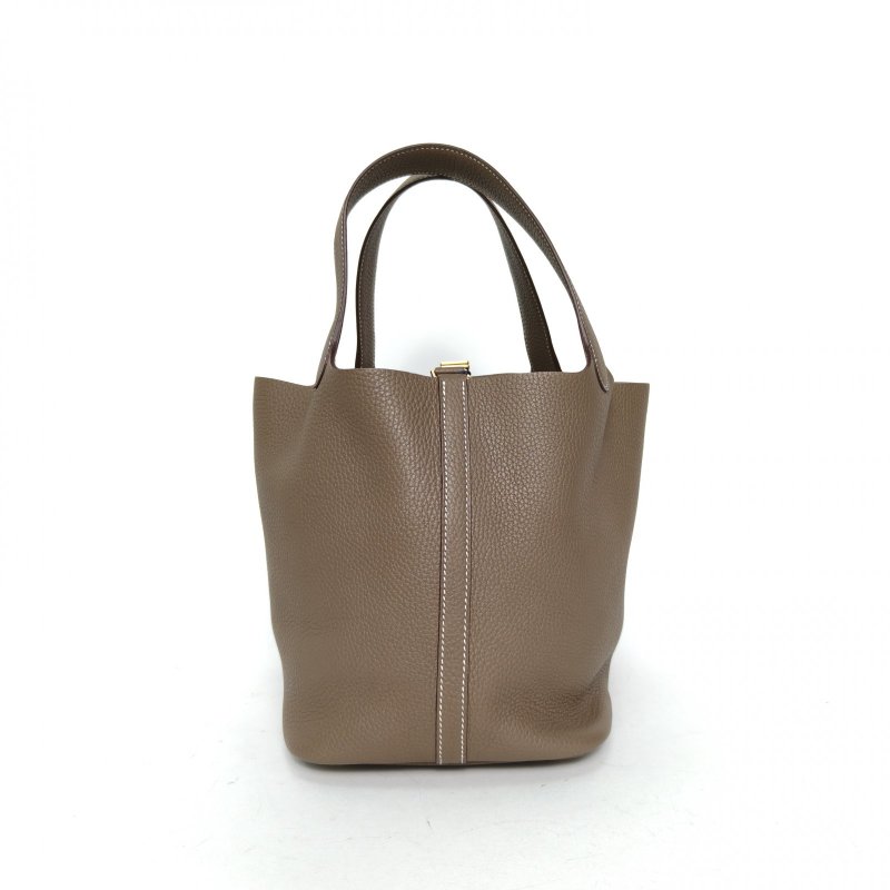 HERMES Picotin菜籃子2218大象灰TC皮D刻金扣肩背包-2