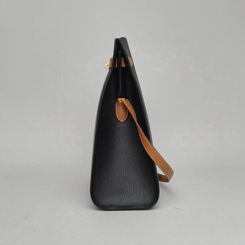 HERMES Kellysport大號2589黑色拼21自然色Buffalo阿登皮圈Z金扣肩背包-1