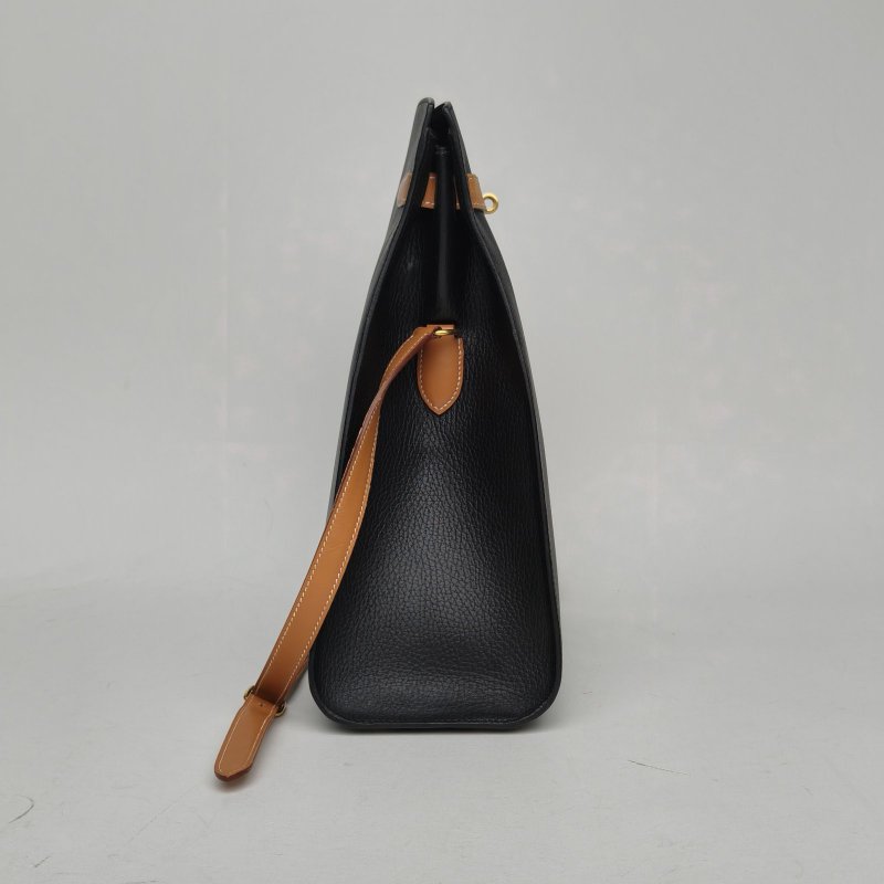 HERMES Kellysport大號2589黑色拼21自然色Buffalo阿登皮圈Z金扣肩背包-3