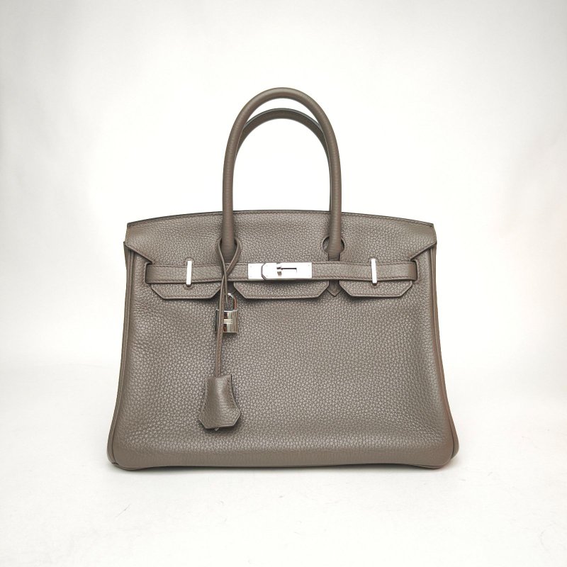 HERMES Birkin3018大象灰Togo皮X刻銀扣肩背包-0