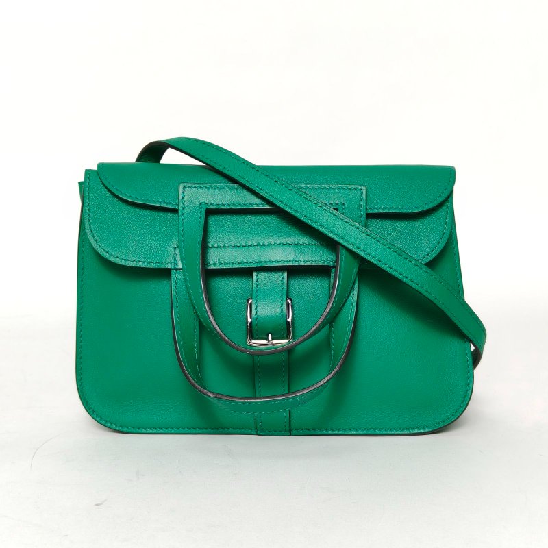 HERMES HalzanMINI226W薄荷綠Swift皮A刻銀扣肩背包-0