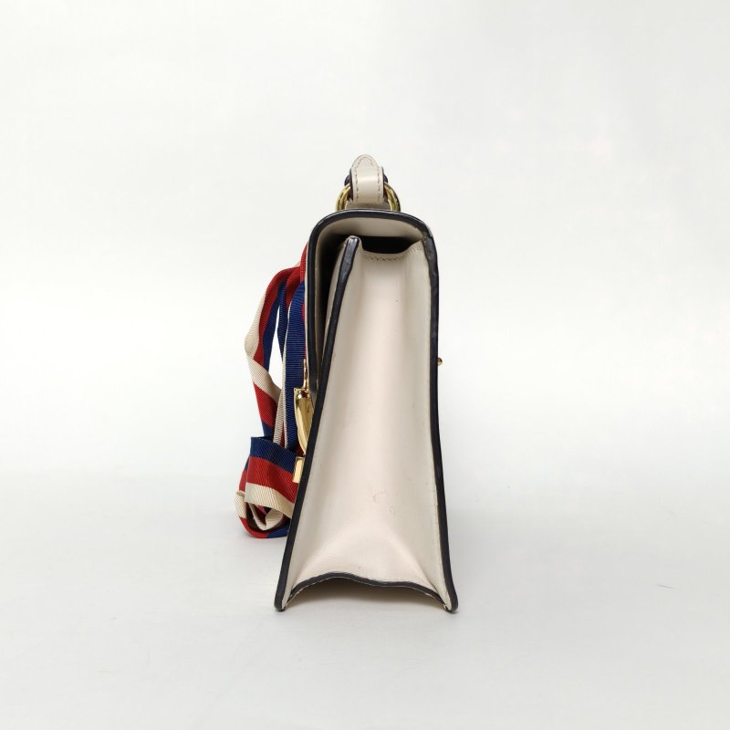 GUCCI Sylvie塞爾維亞絲帶包小號25.5白色牛皮金扣肩背包-3