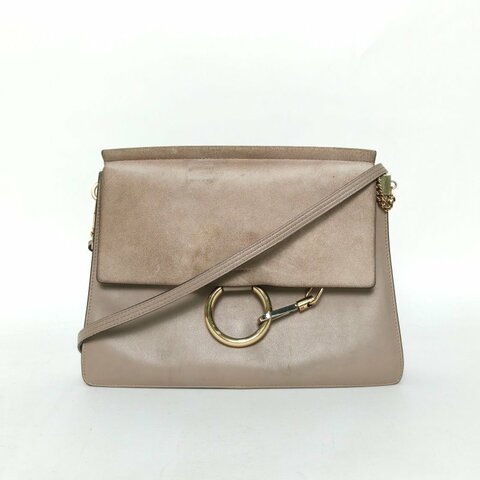 CHLOE FAYEDAY中號灰色牛皮/麂皮金扣肩背包