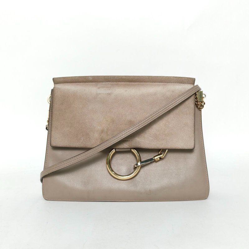 CHLOE FAYEDAY中號灰色牛皮/麂皮金扣肩背包-0