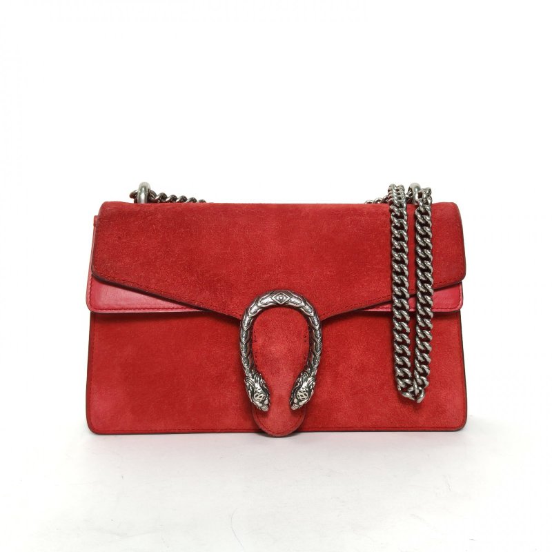 GUCCI Dionysus酒神中號28紅色麂皮銀扣肩背包-0