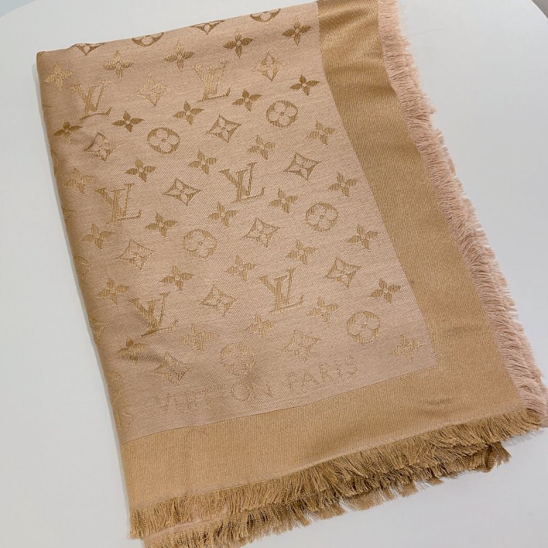 TW4588 Louis Vuitton 路易威登 方巾 玫瑰米黄 純絲羊毛混紡料M76068 Monogram Denim Scarf 139 x 139cm Wool x Silk-1
