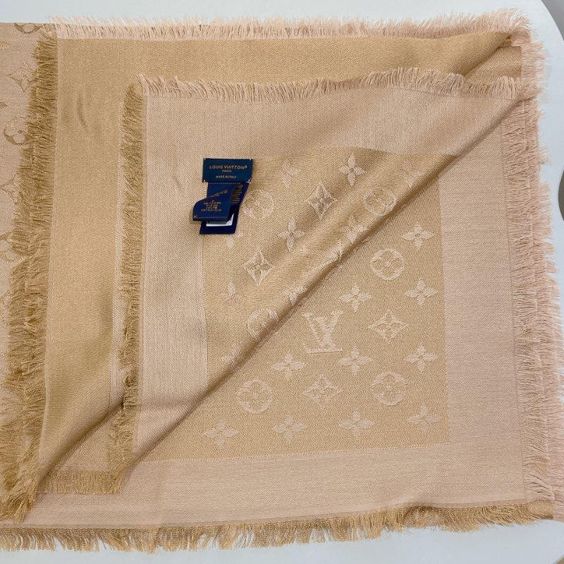 TW4588 Louis Vuitton 路易威登 方巾 玫瑰米黄 純絲羊毛混紡料M76068 Monogram Denim Scarf 139 x 139cm Wool x Silk-2
