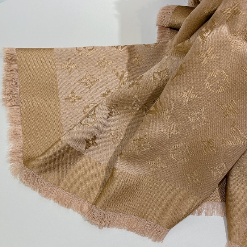 TW4588 Louis Vuitton 路易威登 方巾 玫瑰米黄 純絲羊毛混紡料M76068 Monogram Denim Scarf 139 x 139cm Wool x Silk-3