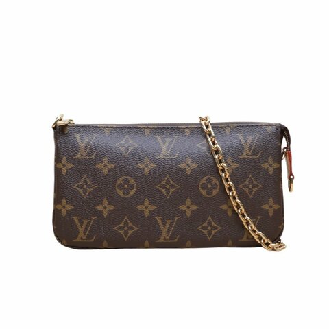 LOUIS VUITTON Pochette Accessoires大麻將包新款帶鏈條老花PVC金扣芯片
