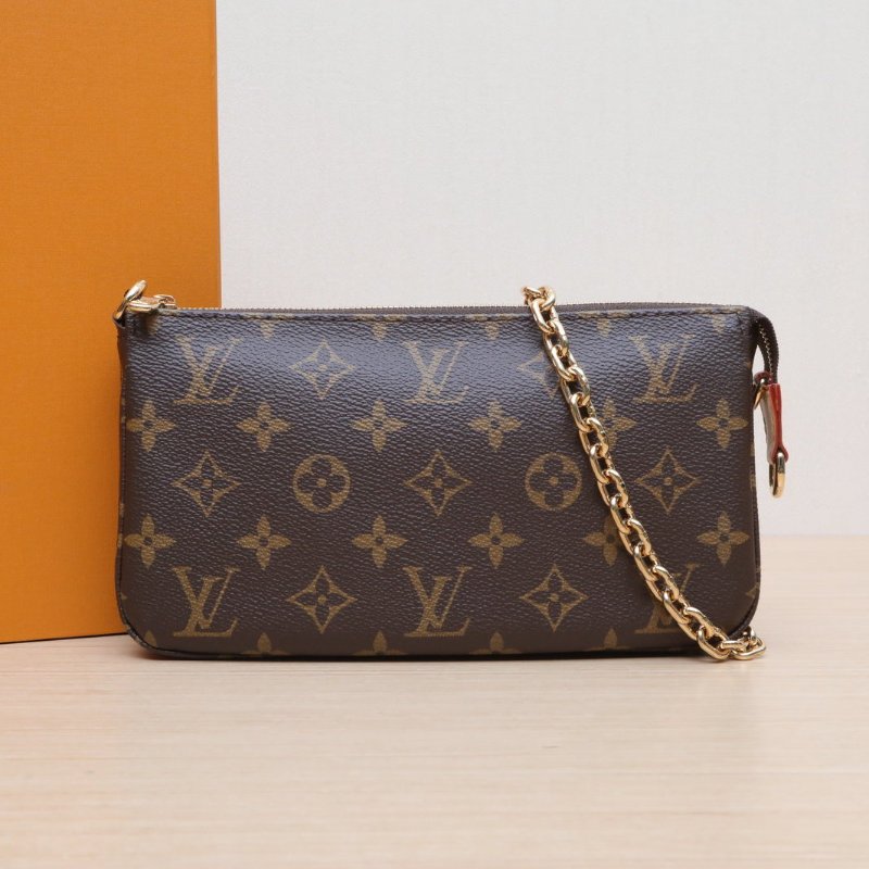 LOUIS VUITTON Pochette Accessoires大麻將包新款帶鏈條老花PVC金扣芯片-1
