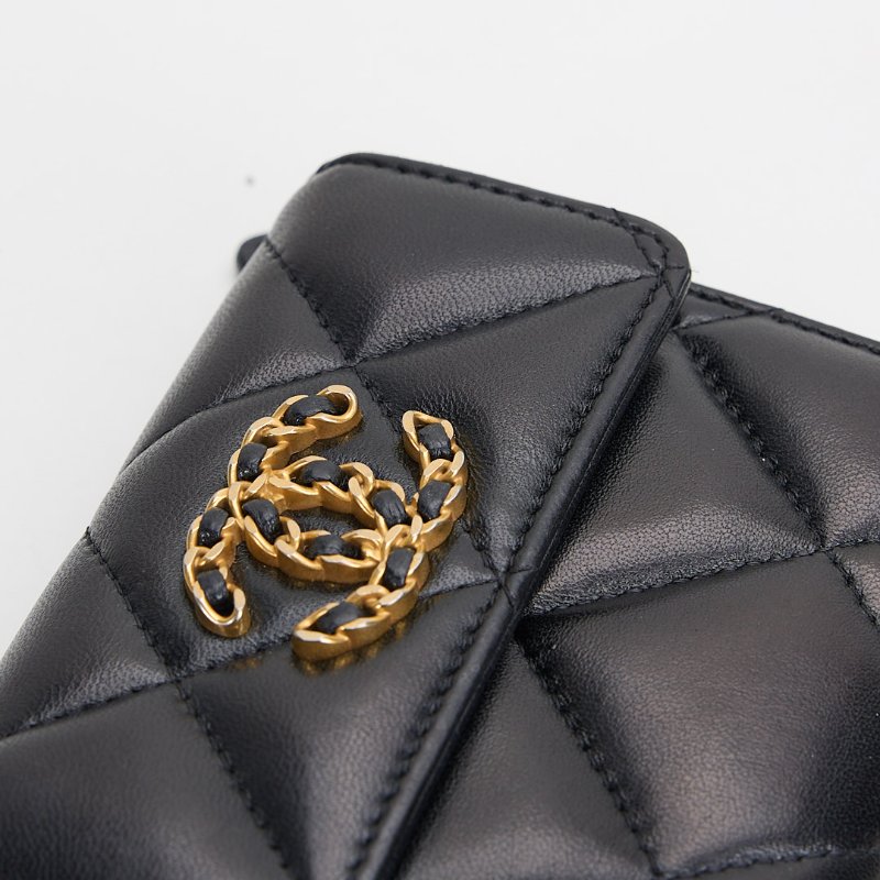 二手Chanel 19 三折短夾/黑金-3