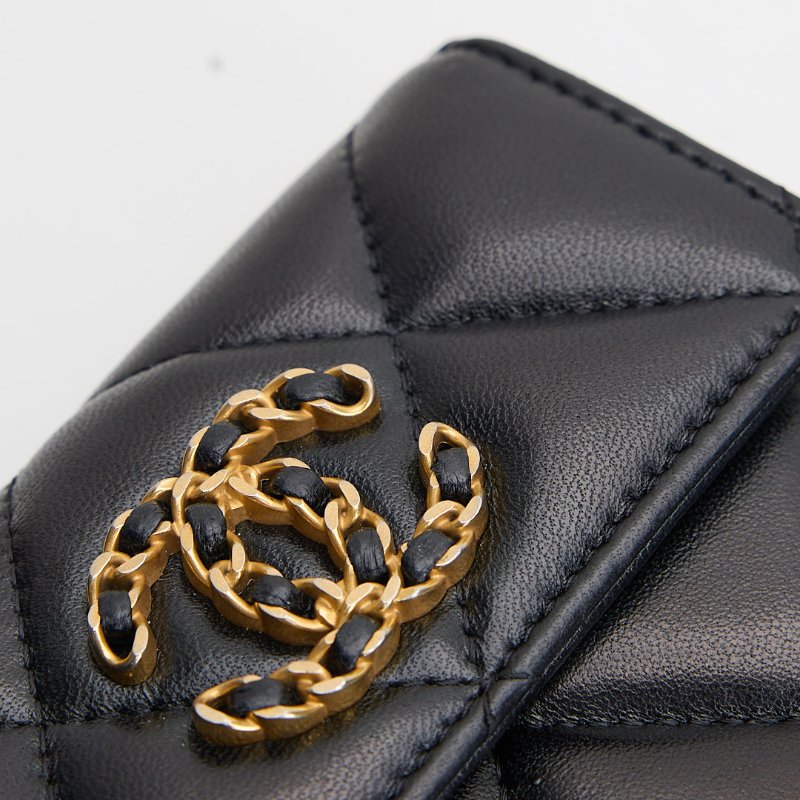 二手Chanel 19 三折短夾/黑金-5