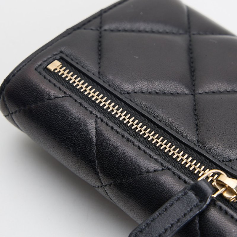 二手Chanel 19 三折短夾/黑金-6