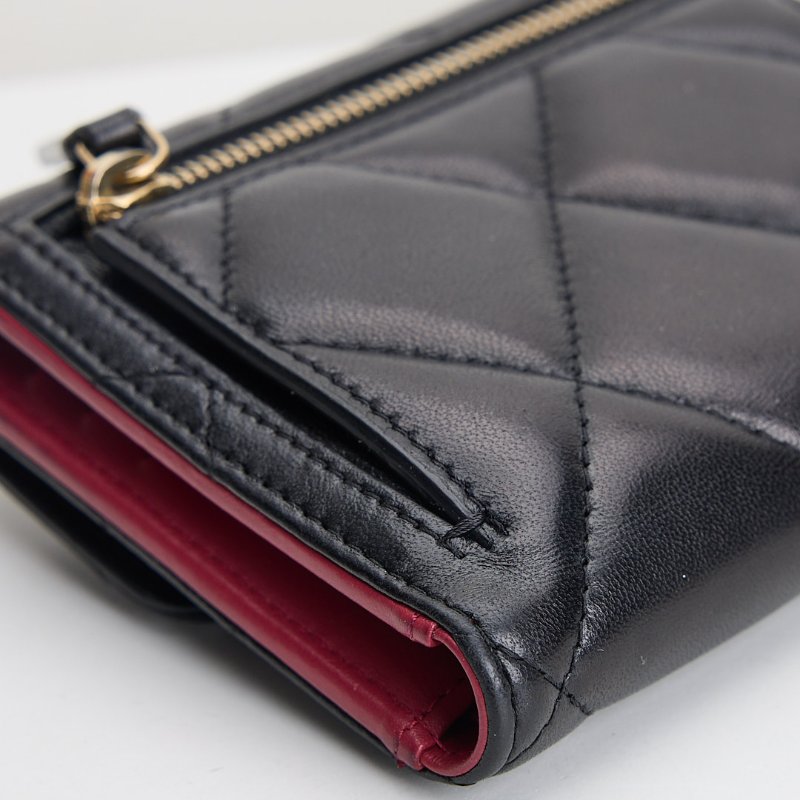 二手Chanel 19 三折短夾/黑金-8