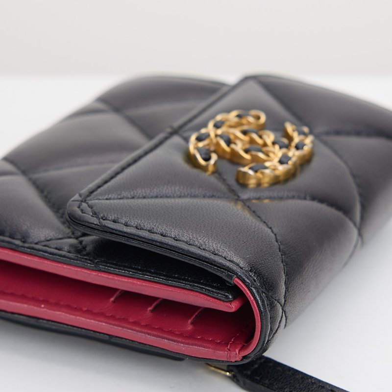 二手Chanel 19 三折短夾/黑金-12