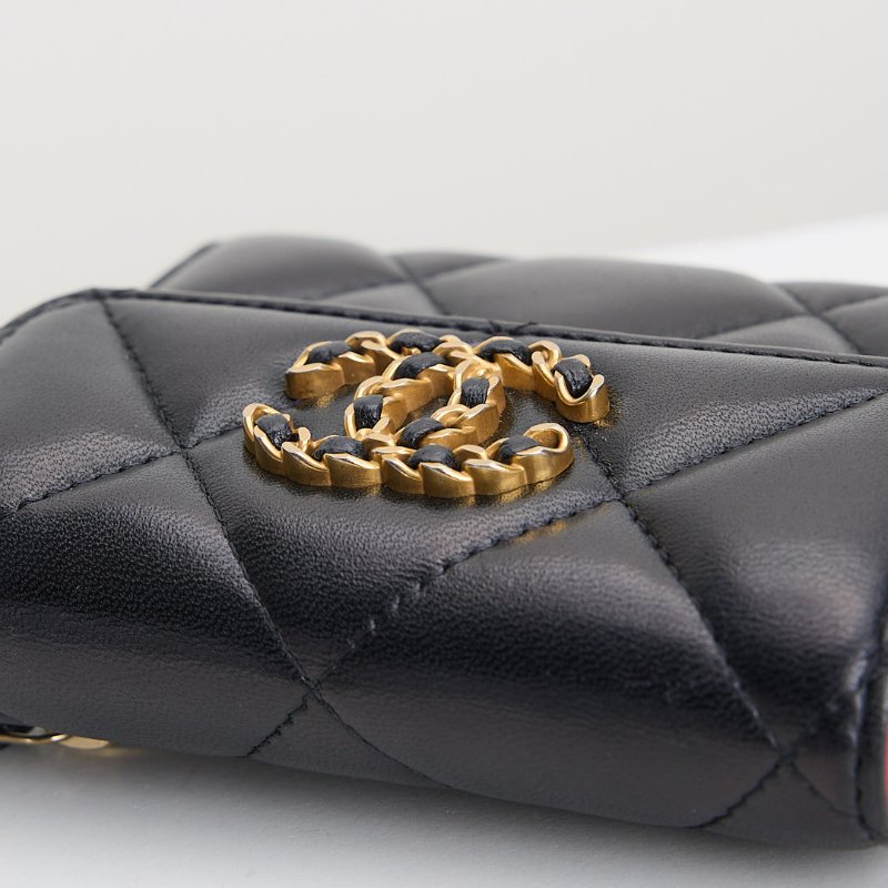 二手Chanel 19 三折短夾/黑金-13