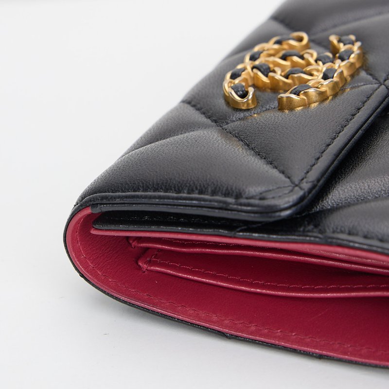 二手Chanel 19 三折短夾/黑金-14