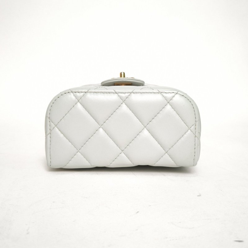 CHANEL 淺藍色羊皮晶片開金扣皮手柄23S手柄口蓋包肩背包-4