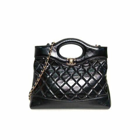 CHANEL 31Bag24B/23*22黑色羊皮晶片開金扣肩背包