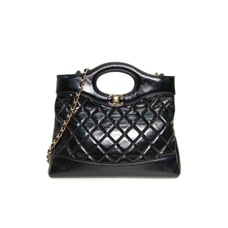 CHANEL 31Bag24B/23*22黑色羊皮晶片開金扣肩背包-0