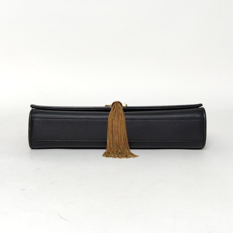 SAINT LAURENT KATE中號24光面流蘇黑色牛皮金扣肩背包-4