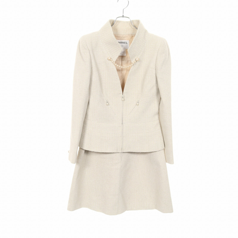 香奈兒 (CHANEL) 斜紋軟呢珍珠套裝 P17766V09979 羊毛/尼龍/腈綸/人造絲 米色 二手 女士-0