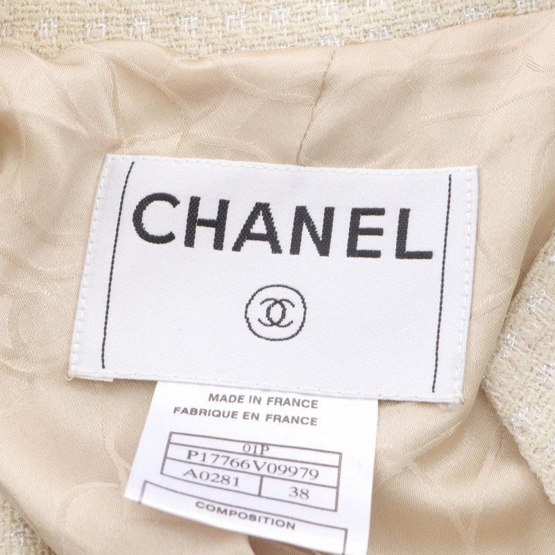 香奈兒 (CHANEL) 斜紋軟呢珍珠套裝 P17766V09979 羊毛/尼龍/腈綸/人造絲 米色 二手 女士-3