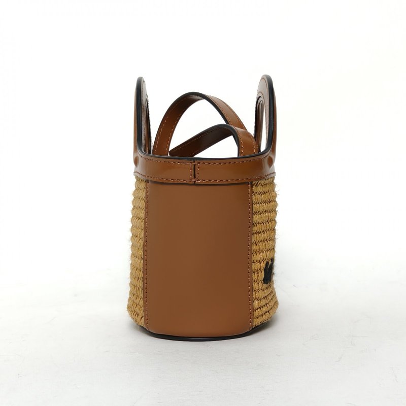 MARNI 限量秀款編織lOGO刺繡菜籃子斜挎包MIN金棕色拉菲草限量秀款編織肩背包-1