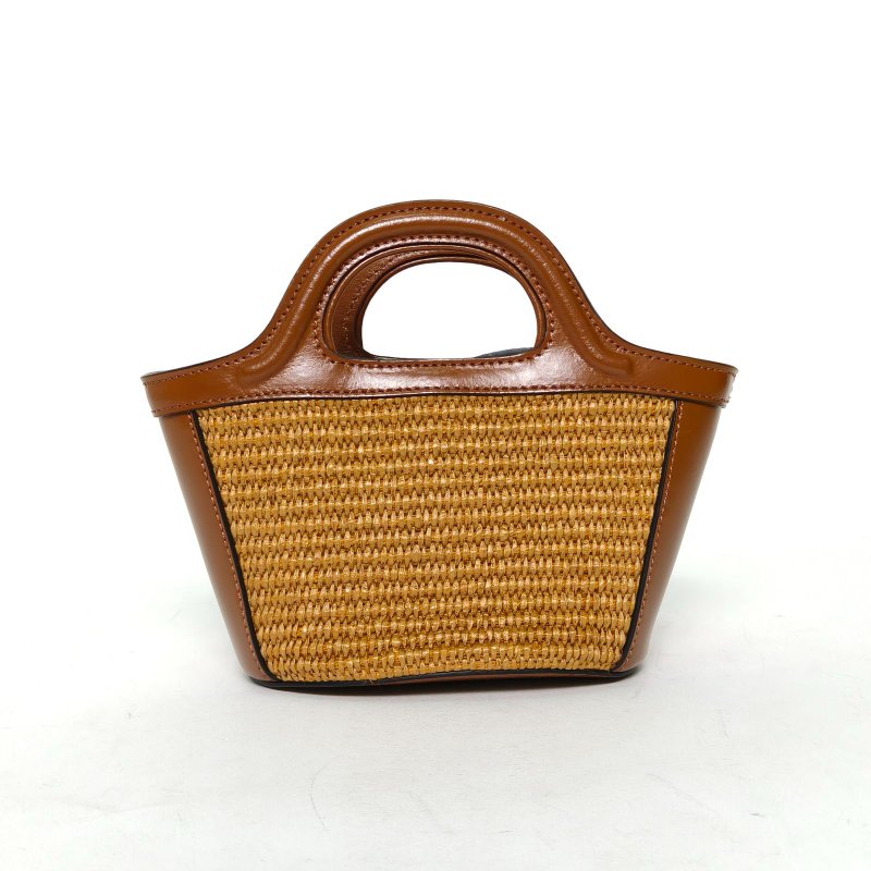 MARNI 限量秀款編織lOGO刺繡菜籃子斜挎包MIN金棕色拉菲草限量秀款編織肩背包-2