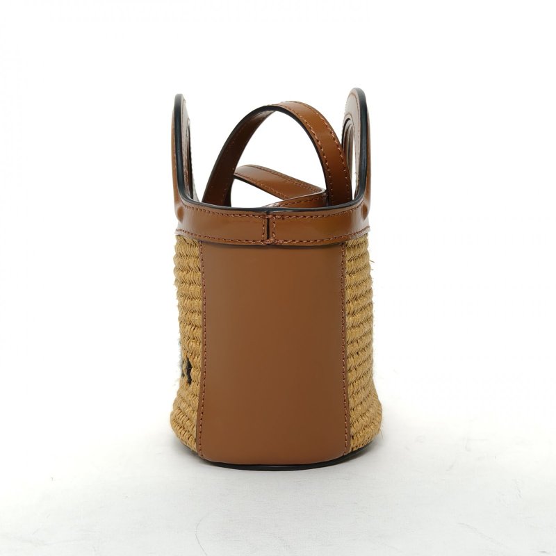 MARNI 限量秀款編織lOGO刺繡菜籃子斜挎包MIN金棕色拉菲草限量秀款編織肩背包-3