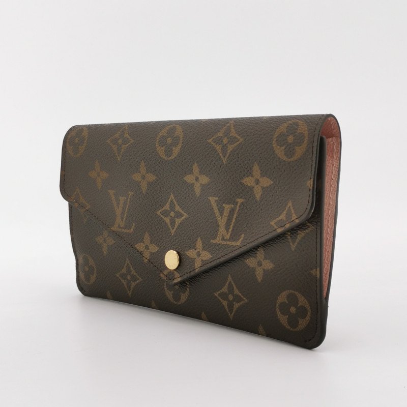 Louis Vuitton(LV)牛皮Monogram印花按扣錢包-1