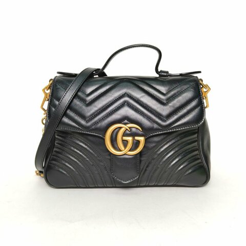 GUCCI GGMarmont手提肩背包小號27黑色牛皮金扣肩背包