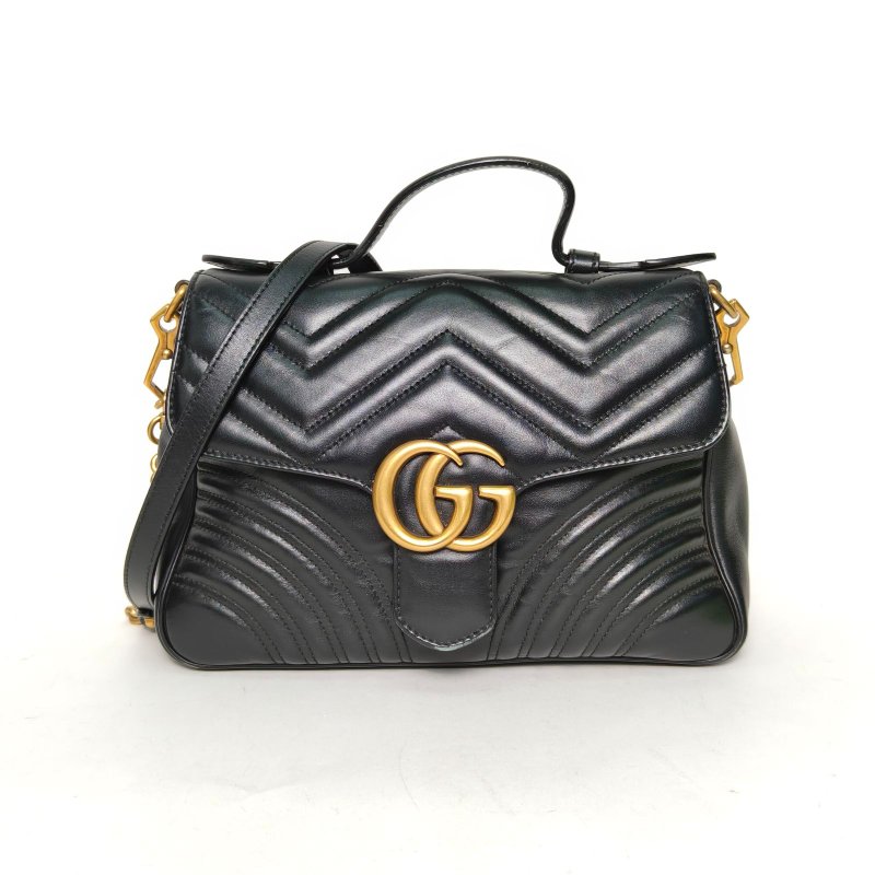 GUCCI GGMarmont手提肩背包小號27黑色牛皮金扣肩背包-0