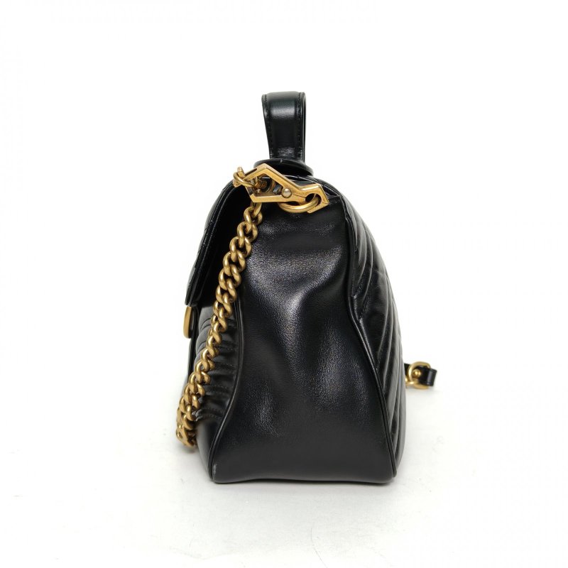 GUCCI GGMarmont手提肩背包小號27黑色牛皮金扣肩背包-1