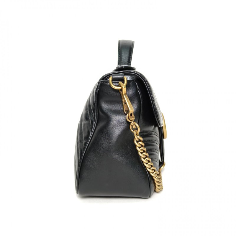 GUCCI GGMarmont手提肩背包小號27黑色牛皮金扣肩背包-3