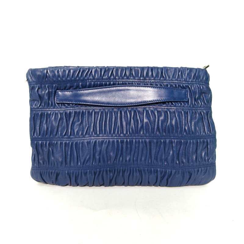 PRADA 藍色羊皮褶皺手拿包肩背包-2