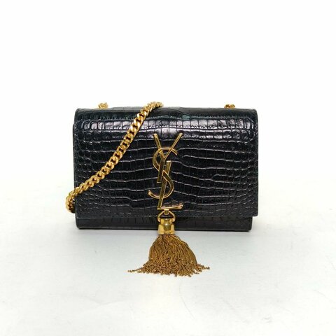 SAINT LAURENT KATEMini17流蘇黑色牛皮金扣肩背包