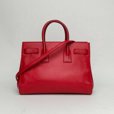 SAINT LAURENT ClassicSacDeJour風琴包大號32紅色牛皮金扣肩背包