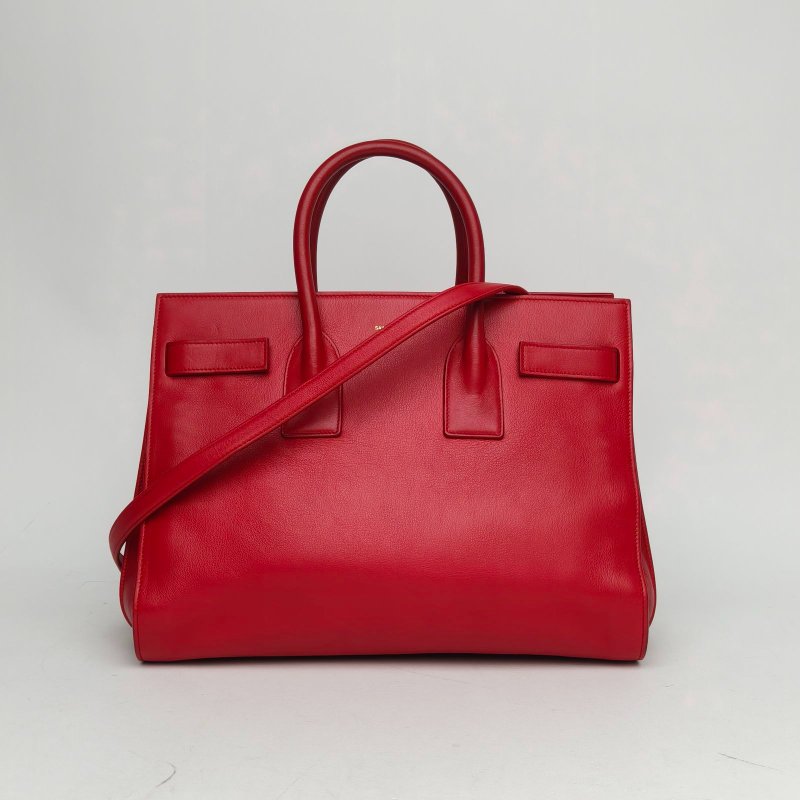 SAINT LAURENT ClassicSacDeJour風琴包大號32紅色牛皮金扣肩背包-0