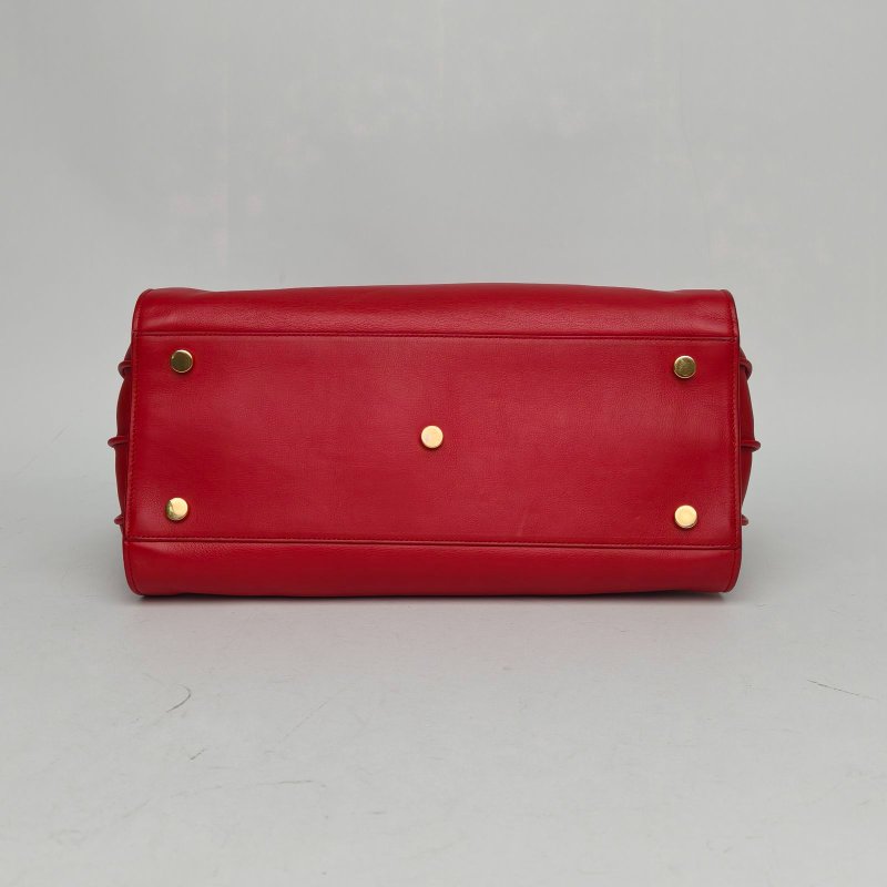 SAINT LAURENT ClassicSacDeJour風琴包大號32紅色牛皮金扣肩背包-4