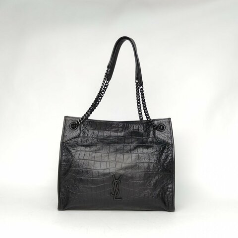SAINT LAURENT NikiMediumShopping購物袋中號33黑色牛皮黑扣肩背包