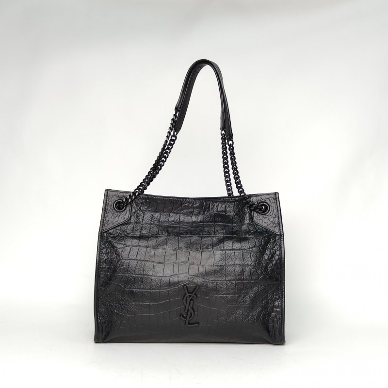 SAINT LAURENT NikiMediumShopping購物袋中號33黑色牛皮黑扣肩背包-0