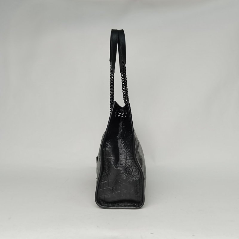 SAINT LAURENT NikiMediumShopping購物袋中號33黑色牛皮黑扣肩背包-1