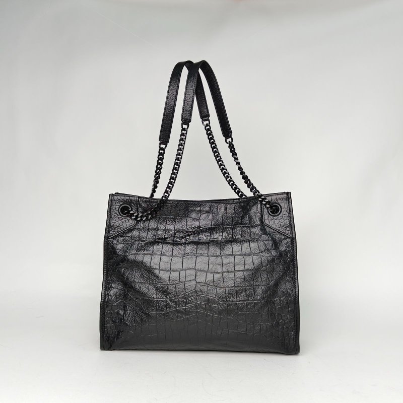 SAINT LAURENT NikiMediumShopping購物袋中號33黑色牛皮黑扣肩背包-2