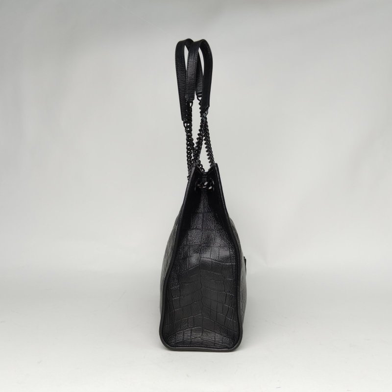 SAINT LAURENT NikiMediumShopping購物袋中號33黑色牛皮黑扣肩背包-3